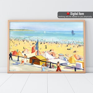 Vintage Beach Oil Painting Print: La Plage Wall Art (Digital Download)