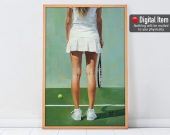 1950th Aesthetic Wall Art, Retro Tennis Girl Poster, Preppy Room Decor.