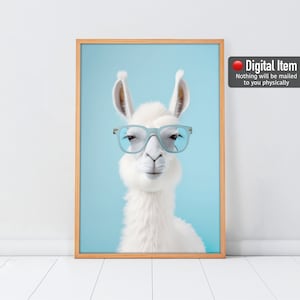 Lustiges Lama mit Brille Poster: Kinderzimmer Wandbild (Digitaler Download)