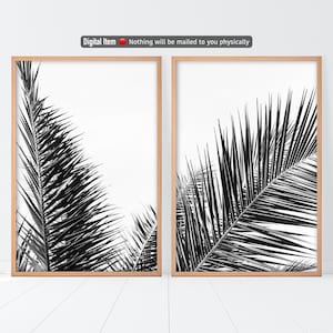 Tropical Leaves Print Set: Black and White Botanical Wall Art (Digital Download)