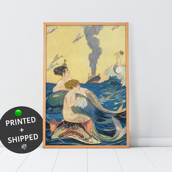 Vintage Mermaids MAILED Print. Retro Comics PRINTED & SHIPPED Poster. Mermaids in the Ocean Vintage Wall Art.