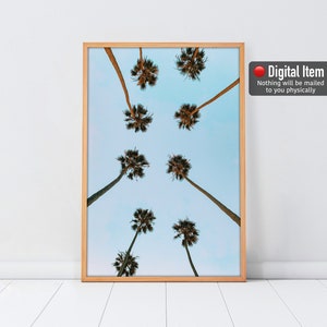 Palms Print, Blue Sky Poster, Swaying Palms Poster, Palm Tree Print, Digital Print, Palms Printable, Palms Wall Art, Palms, Tropical Print,