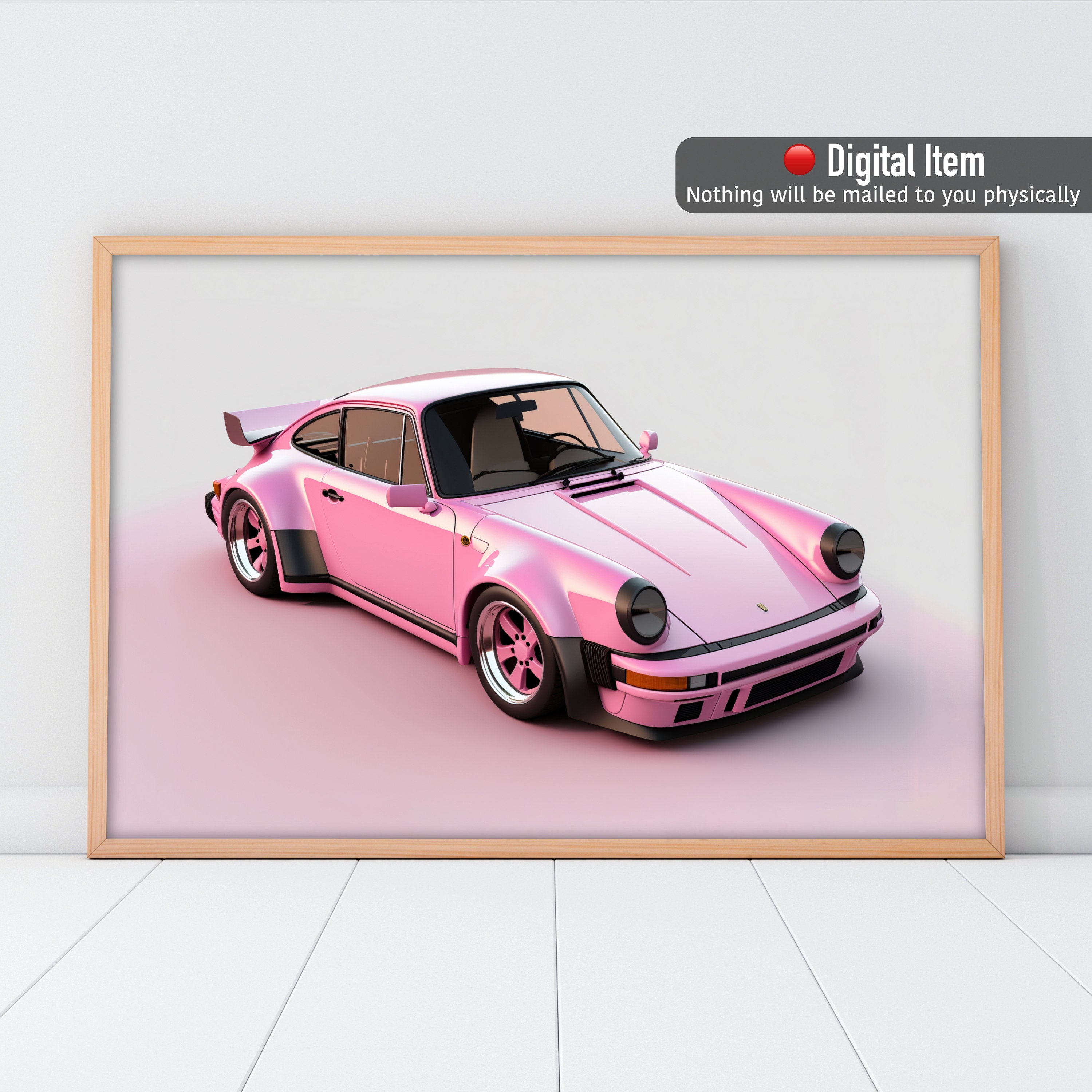 Pink Porsche 911 Turbo Poster: Rose Gold Car Print (digital