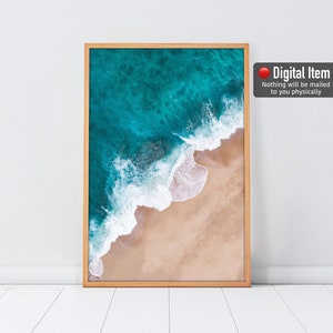 Aerial Beach Print, Aerial Beach Photography, Digital Poster/ Aerial Beach, Beach Decor, Pastel Tones Wall Art, Waves Poster, Water Foam Art