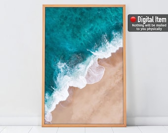 Aerial Beach Print, Aerial Beach Photography, Digital Poster/ Aerial Beach, Beach Decor, Pastel Tones Wall Art, Waves Poster, Water Foam Art