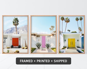 Set of 3 Palm Springs FRAMED Wall Art, Mid Century Modern, California Print.