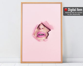 Pink Lips Fashion Print: Chic Girl Decor (Digital Download)