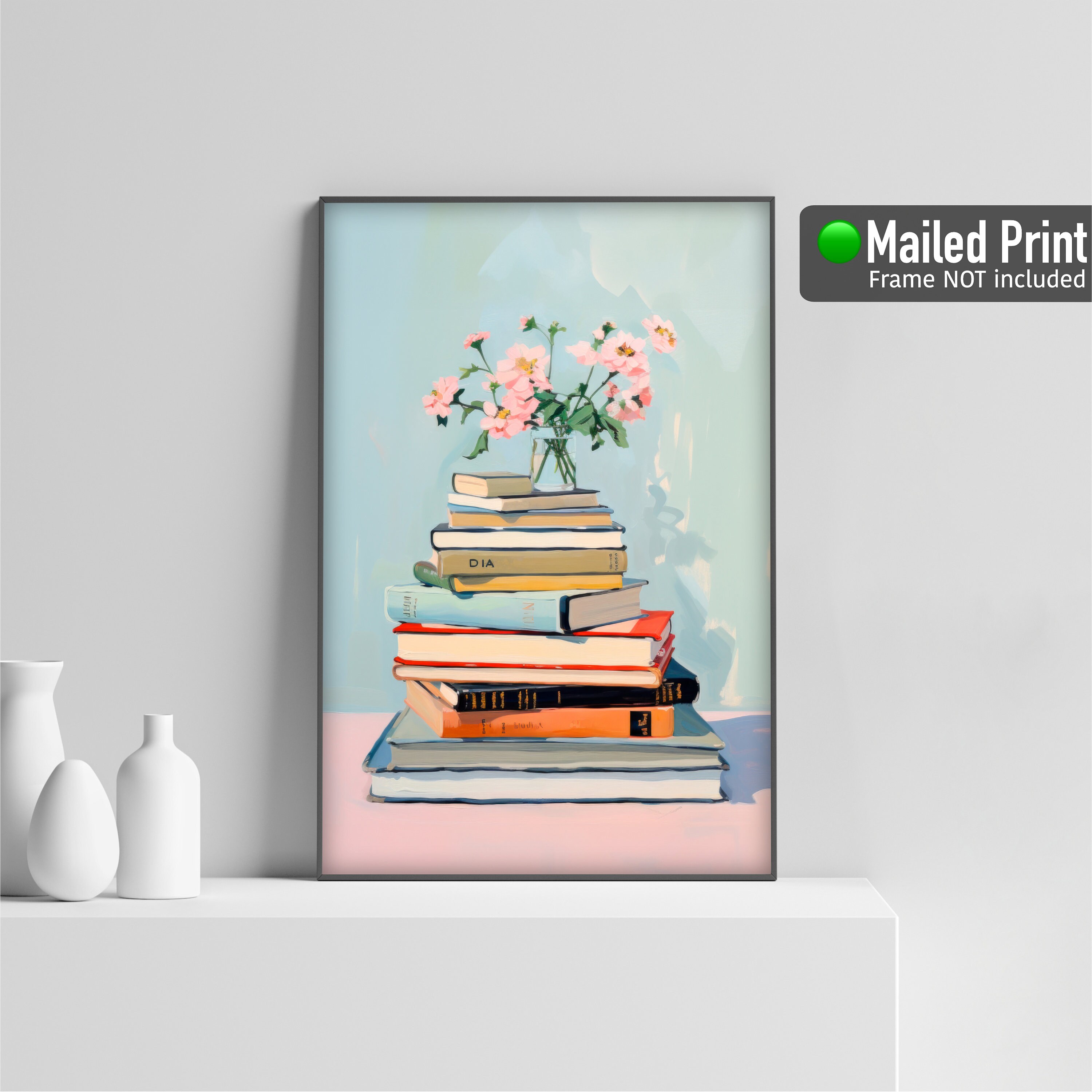 Book Lover Print, Stack of Books Retro Wall Art PRINTED + SHIPPED ...