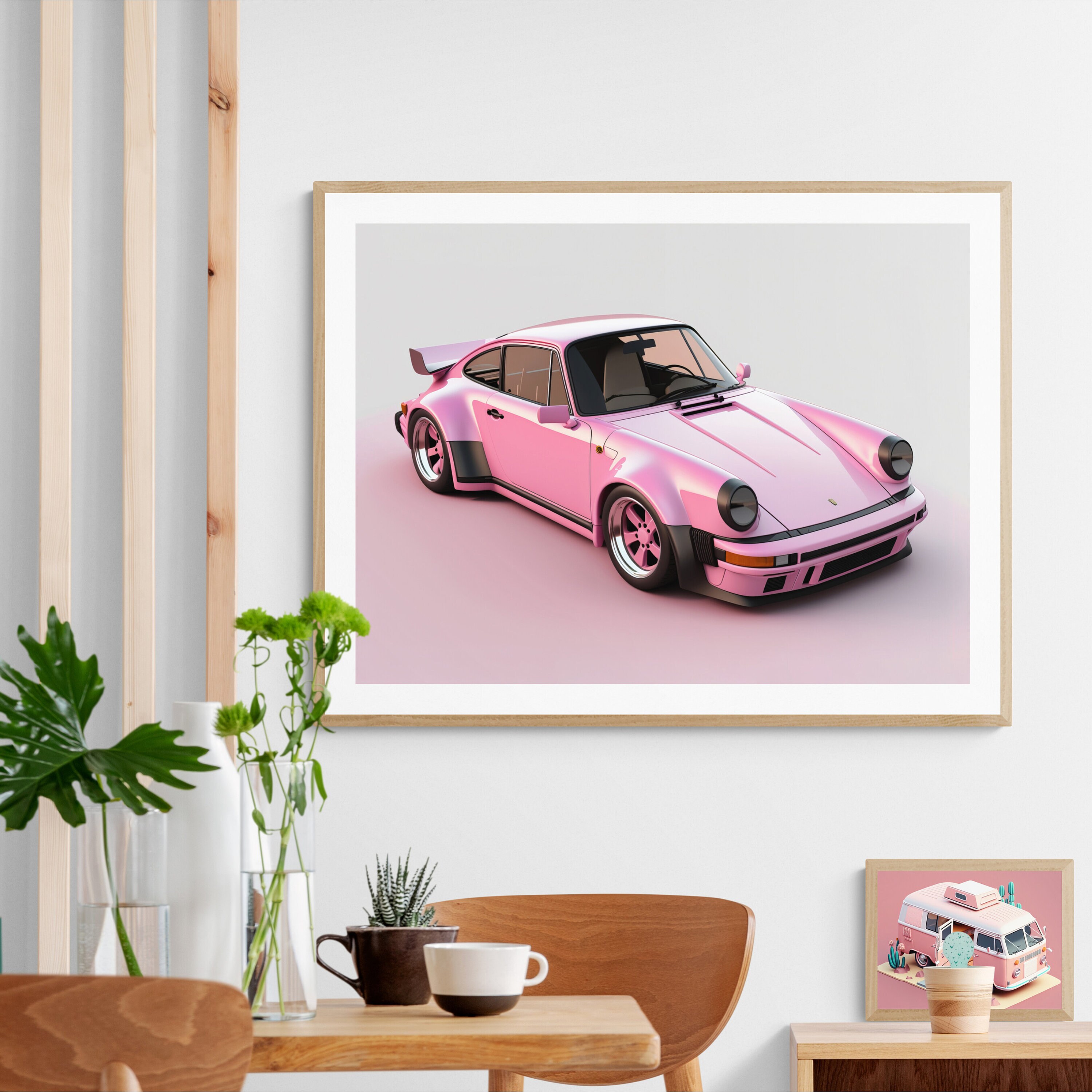 Pink Porsche 911 Turbo Poster: Rose Gold Car Print (digital