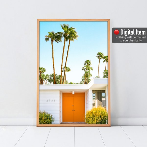 Palm Springs Print, Palm Trees Wall Art, Orange Door Photo, California Wall Art, LA Poster, Printable Wall Decor.