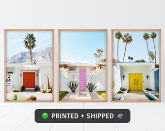 Palm Springs Print Set of 3, Doors MAILED Print Set, SHIPPED Palm Tree Set of three, Palm Springs Posters,  California Print Set, Summer Art