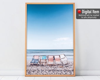 Retro Beach Chairs Print: Vintage Ocean Poster (Digital Download)