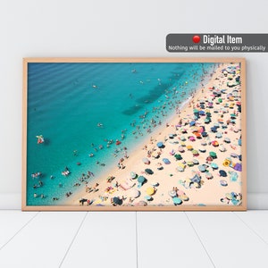 People on the Beach Print, Beach Poster, Aerial Beach Photography, Beach Crowd, Beach Print, Coastal Decor, Beach Art Print, Beach Digital.