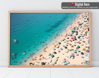 People on the Beach Print, Beach Poster, Aerial Beach Photography, Beach Crowd, Beach Print, Coastal Decor, Beach Art Print, Beach Digital.