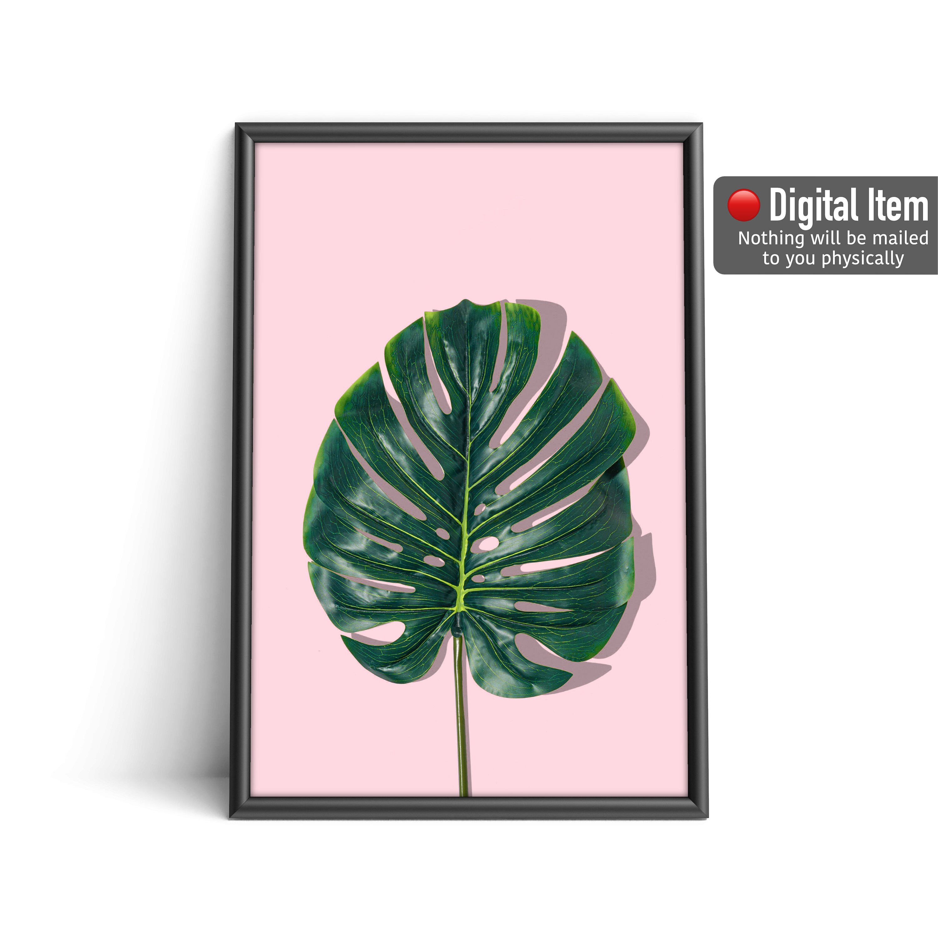 Monstera Leaf Print Pink Monstera Poster Pink Wall Art Etsy