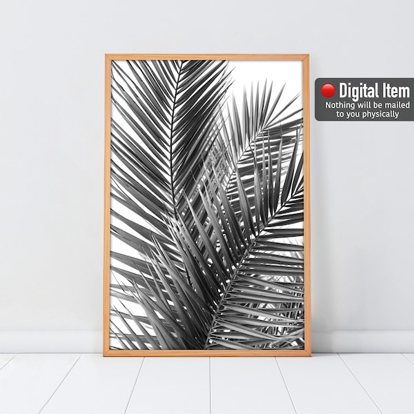 Tropical Leaves Print, Black White Leaf, Palm Leaves Poster, Minimalist Leaf Art, Minimal Wall Decor, Banana Leaves Print, BW Poster Print,