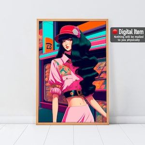 Anime Poster, Japanese Wall Art, Anime Girl Fashion Print, Japan Printable Wall Art. Digital Download.
