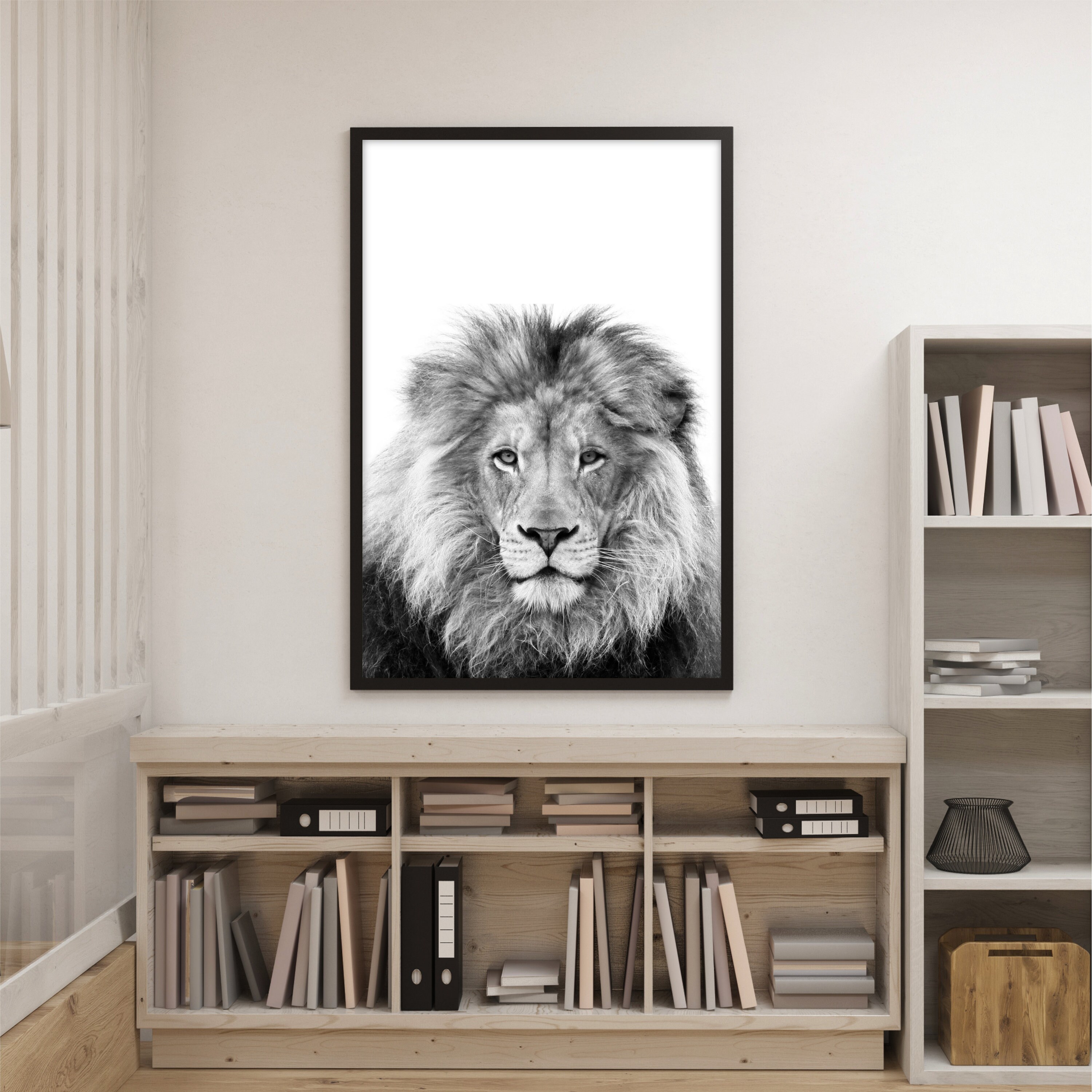 Lion Print Black and White Lion Poster Lion Safari Wall Art Etsy