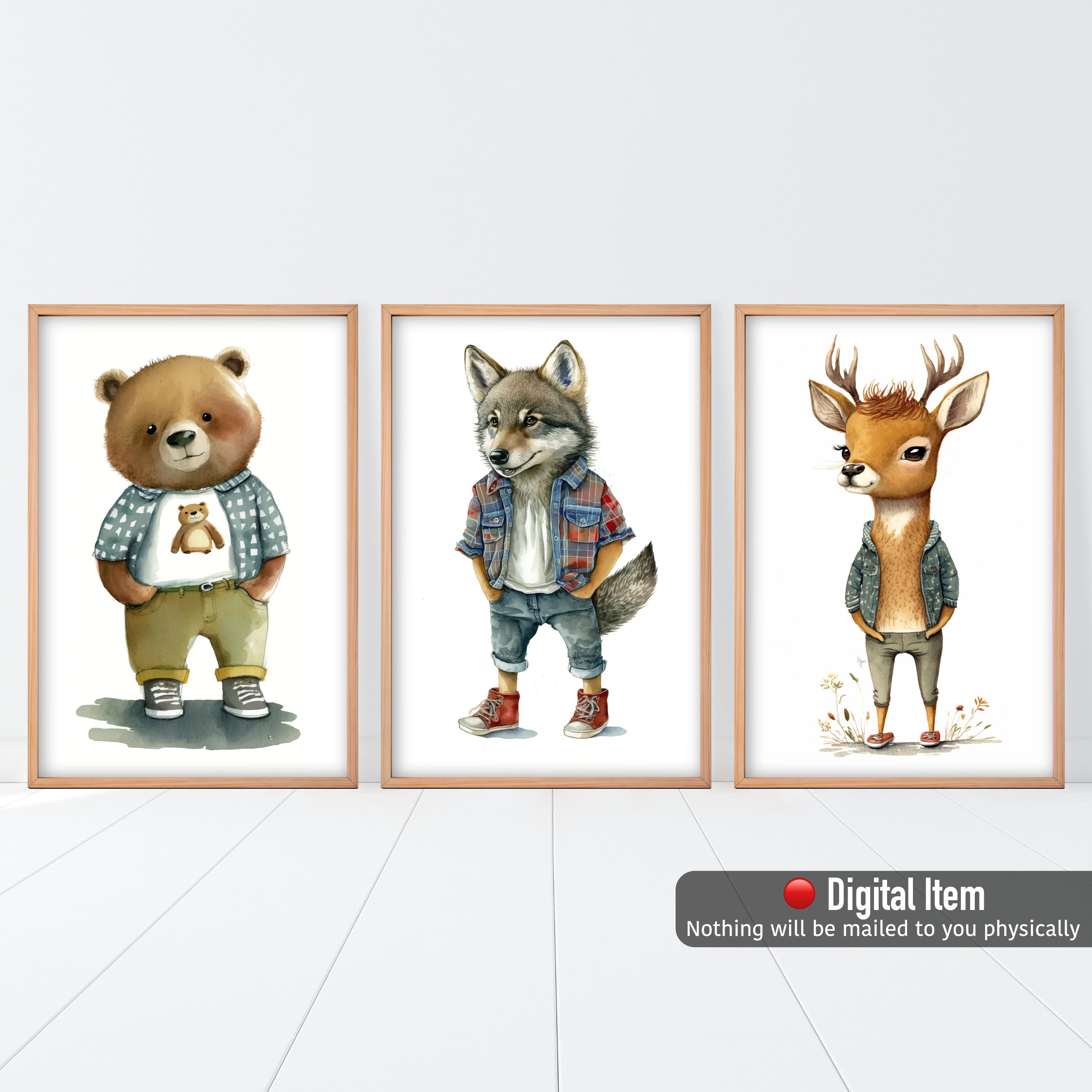 Cute Animals Wall Art Set 12 Nursery Prints Bundle Etsy