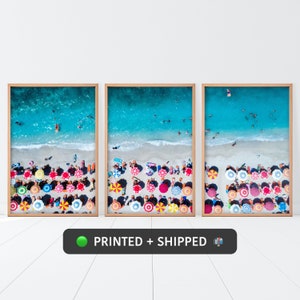 Beach Print Set of 3, Coastal MAILED Print Set, Aerial Beach Umbrellas Set SHIPPED, Beach Wall Art Set of three Prints, Ocean Posters Set.
