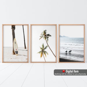 California Beach Prints Set: Retro Surfboard & Palm Decor (Digital Download)