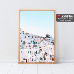 Santorini Greece Print: Blue Sky Travel Poster (Digital Download)