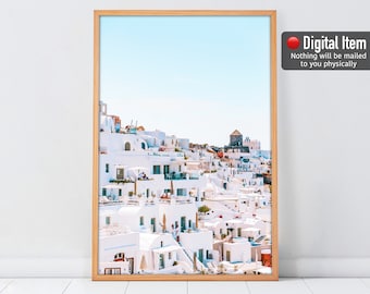 Santorini Greece Print: Blue Sky Travel Poster (Digital Download)