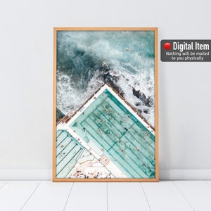 Bondi Strand Druck, Luft Strand Fotografie, Bondi Eisberge Poster, Pool Kunstdruck, Luftbild Ozean Wandkunst, Küstenwanddekor, Schwimmbad