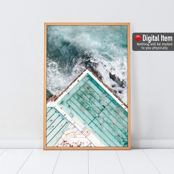 Bondi Beach Print, Aerial Beach Photography, Bondi Icebergs Poster, Pool Art Print, Aerial Ocean Wall Art, Coastal Wall Decor, Swimming pool