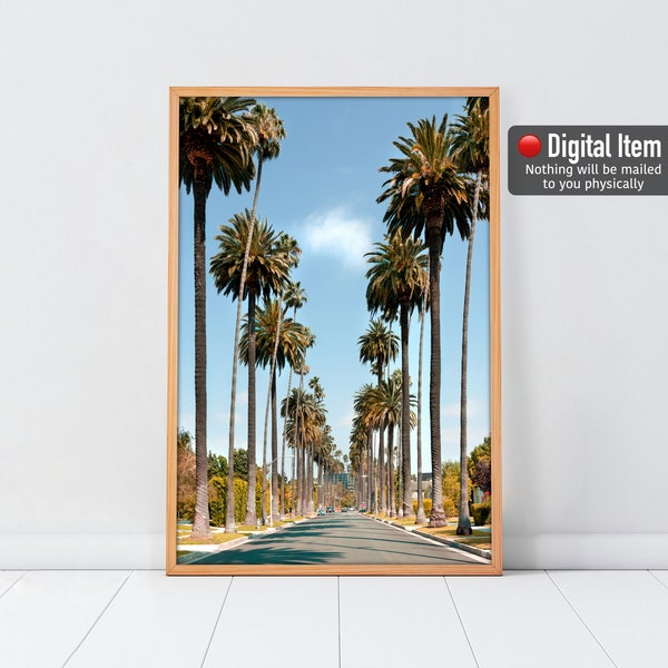 Palm Trees Wall Art Print, Los Angeles Palm Trees, Beverly Hills California Poster, Rows of Palm Trees Printable. Summer Wall Decor Digital.