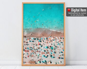 Aerial Beach Print, Beach Umbrellas Poster, Beach Print, Turquoise Ocean, Beach Wall Art, Aerial Beach Photo, Beach Photography, Coastal Art