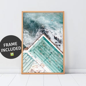 Aerial Bondi Beach Print. FRAMED Coastal Wall Art.