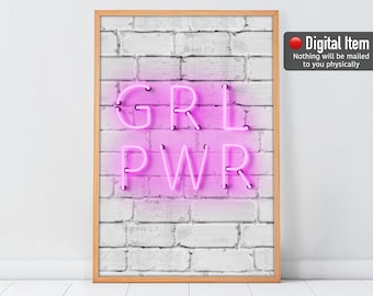 Girl Power Neon Sign Print: Feminist Wall Art (Digital Print)