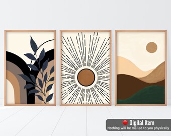 Boho Wall Art Set of 3 Prints: Mid Century Modern Decor (Digital Download)