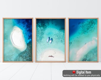 Set di stampe aeree sulla spiaggia: fotografia costiera dell'oceano (download digitale)