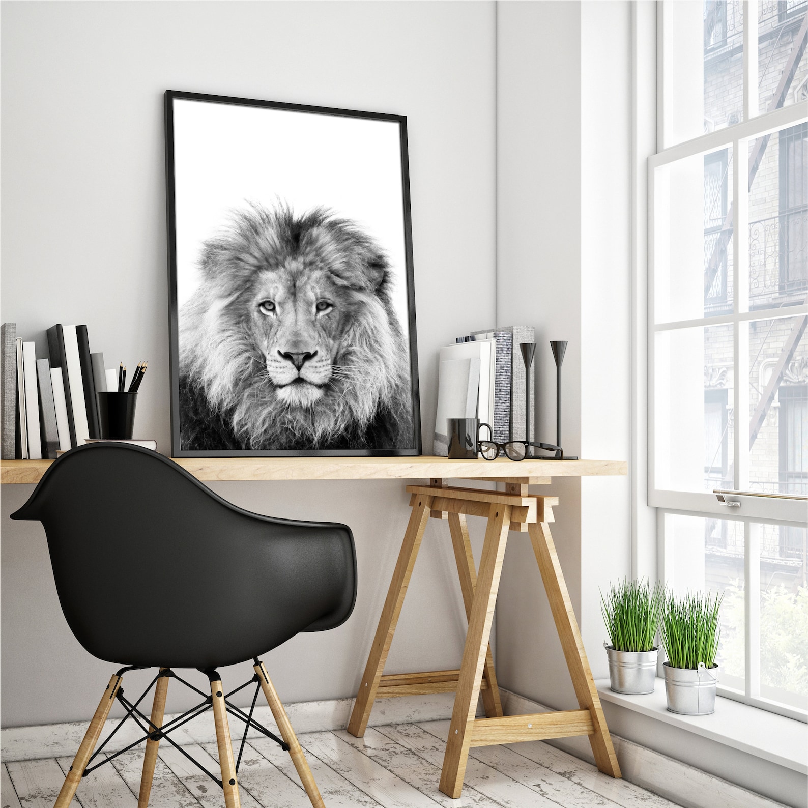 Lion Print Black and White Lion Poster Lion Safari Wall Art Etsy