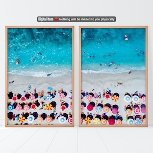 Set of 2 Aerial Beach Print Umbrellas, Coastal Wall Art, Beach Photography. Summer Digital Print.