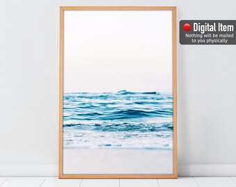 Blue Ocean Waves Print: Minimalist Beach Wall Art (Digital Download)