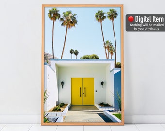 Palm Springs Print, Yellow Door Wall Art, Mid Century Modern, Tropical Wall Decor, California Poster. Printable Modern Art, Summer Wall Art.