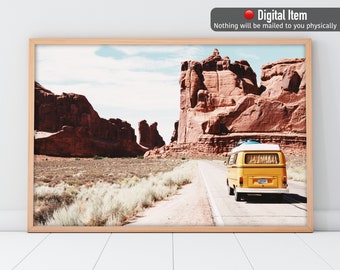 Retro Van Desert Print: Boho Canyon Road Trip (Digital Download)