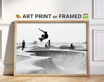 Skateboard Wall Art, Venice Beach Skatepark Poster, Black and White Skater Print, Teen Boys Room Decor, California Art