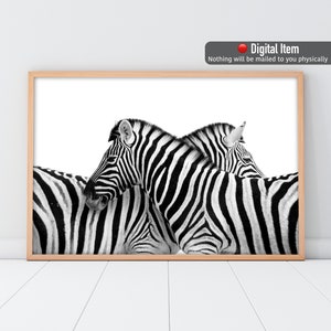 Póster de dos cebras, estampado de cebra, arte mural de pareja de cebras, impresión en blanco y negro, póster de cebra, decoración infantil, impresión de animales en blanco y negro, amante de las cebras