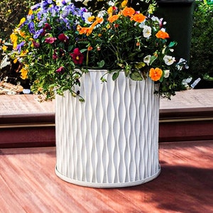 Planter Pot With Drainage, Snow White Mica Design for Small and Large Plants [Water Plate Included] Outdoor and Indoor use Plant Pot