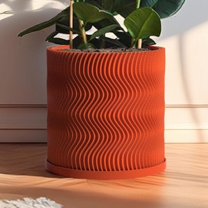 Planter Pot With Drainage, Orange Uma Design for Small and Large Plants [Water Plate Included] Outdoor and Indoor use Plant Pot