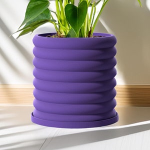 Planter Pot With Drainage, Lavender Slinky Design for Small and Large Plants [Water Plate Included] Outdoor and Indoor use Plant Pot