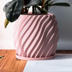 Planter Pot With Drainage, Candy Pink Opal Design for Small and Large Plants [Water Plate Included] Outdoor and Indoor use Plant Pot
