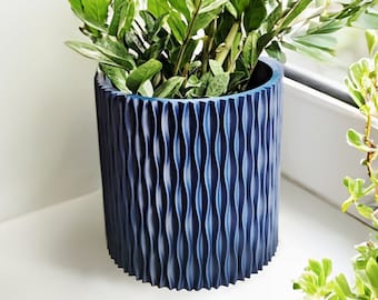 Planter Pot With Drainage, Deep Blue Mica Design for Small and Large Plants [Water Plate Included] Outdoor and Indoor use Plant Pot