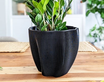 Planter Pot With Drainage, Charcoal Black Coconut Design for Small and Large Plants [Water Plate Included] Outdoor and Indoor use Plant Pot