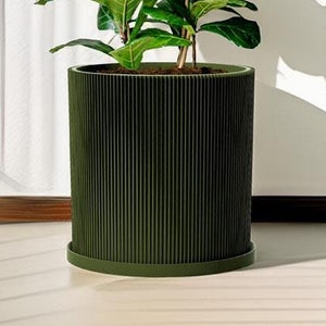 Planter Pot With Drainage, Avocado Green Ray Design for Small and Large Plants [Water Plate Included] Outdoor and Indoor use Plant Pot