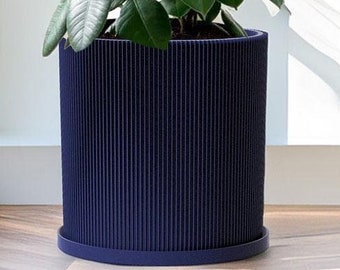Planter Pot With Drainage, Deep Blue Ray Design for Small and Large Plants [Water Plate Included] Outdoor and Indoor use Plant Pot